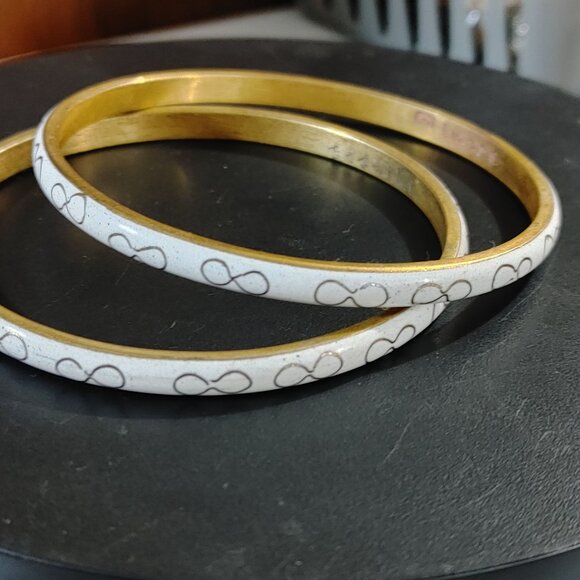 Robert Kuo Infinity Thin Cloisonné Bangle Bracelet Vintage White Gold Bow Motif - Picture 4 of 10